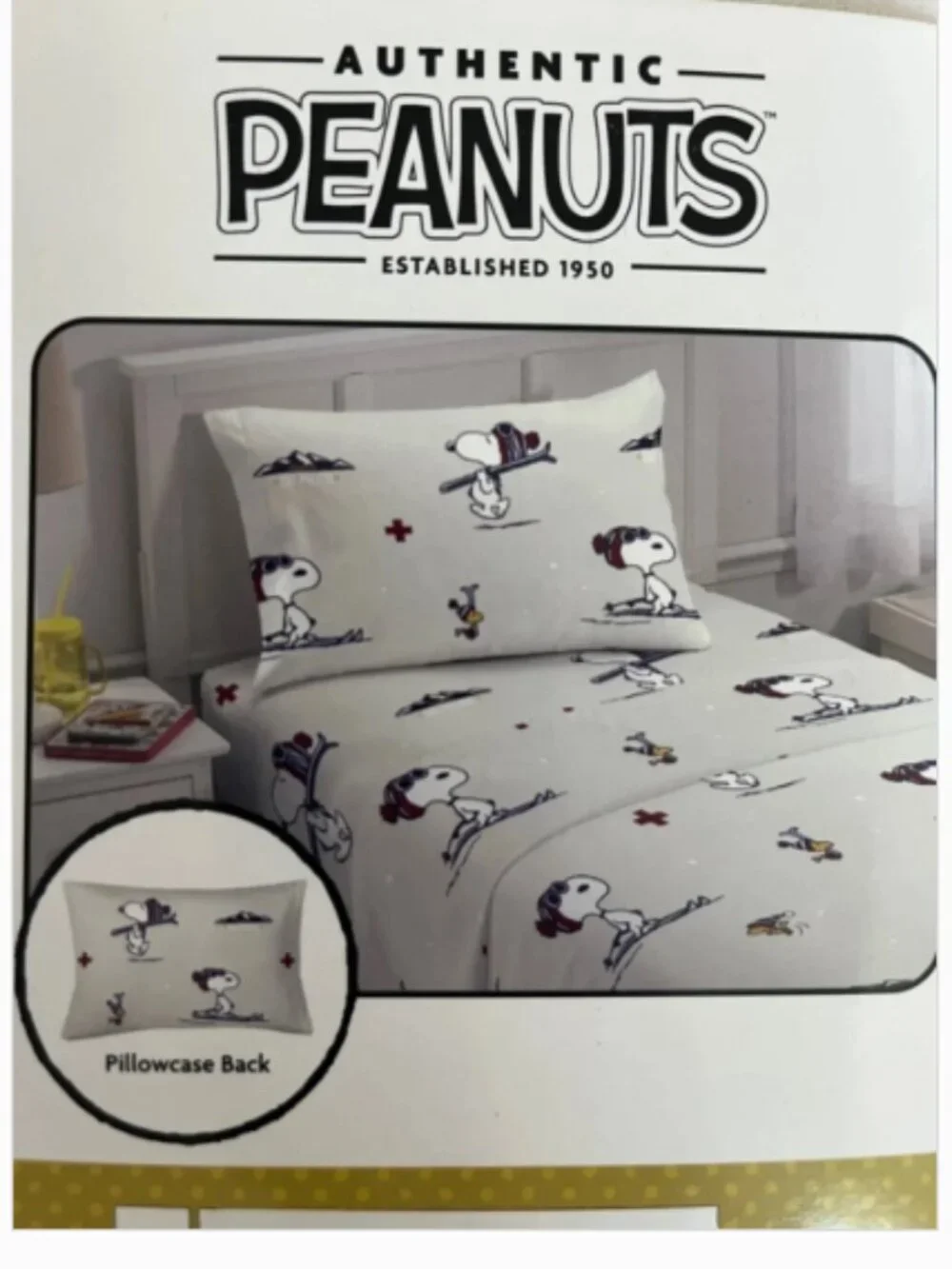 Peanuts Snoopy and Woodstock Winter Theme Ski Print Twin Sheet Set